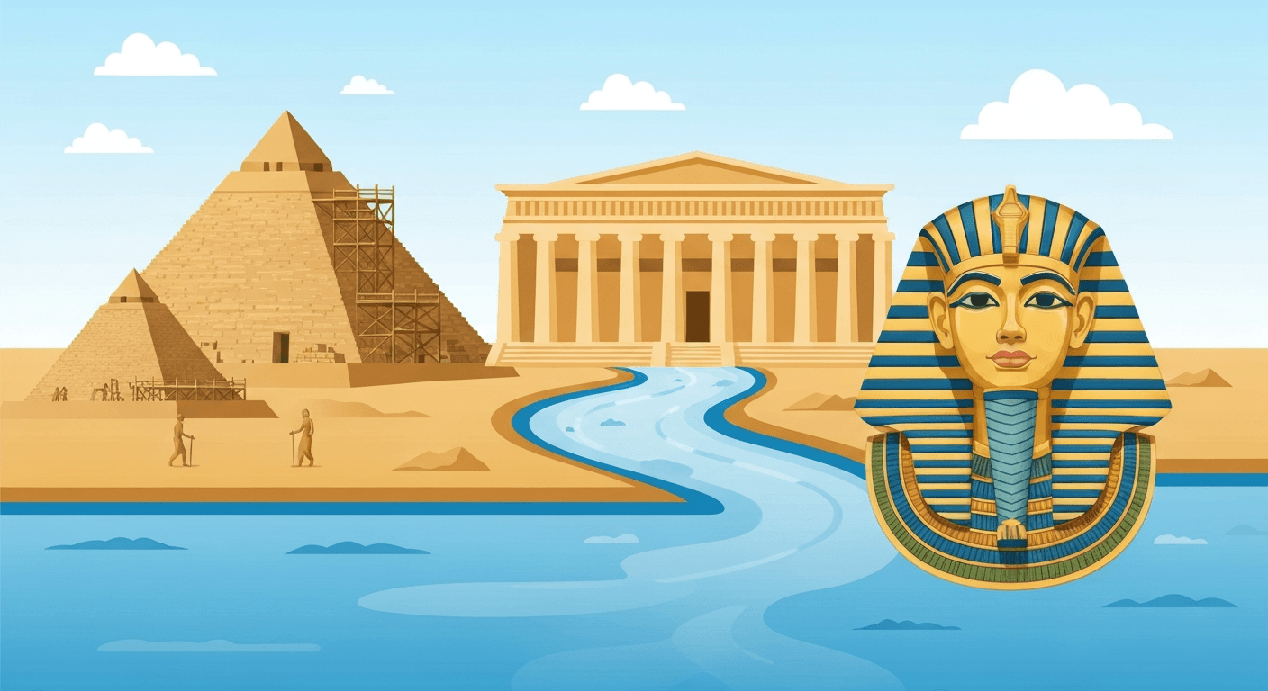 What are the most important facts about ancient Egypt?: an educational illustration of the Nile River flowing through time